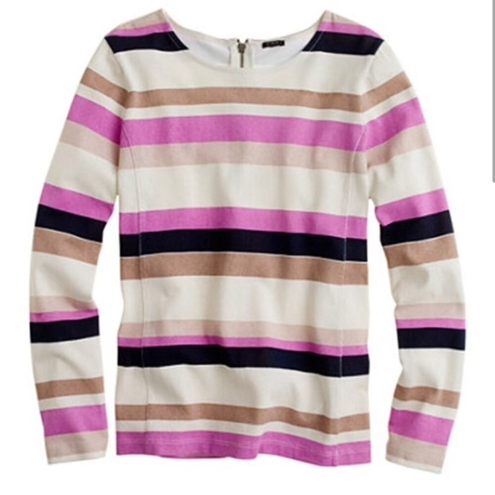 J.Crew Colorblock Top in Neutral Stripe size XS Back Zip Long Sleeve Cotton - Picture 11 of 12